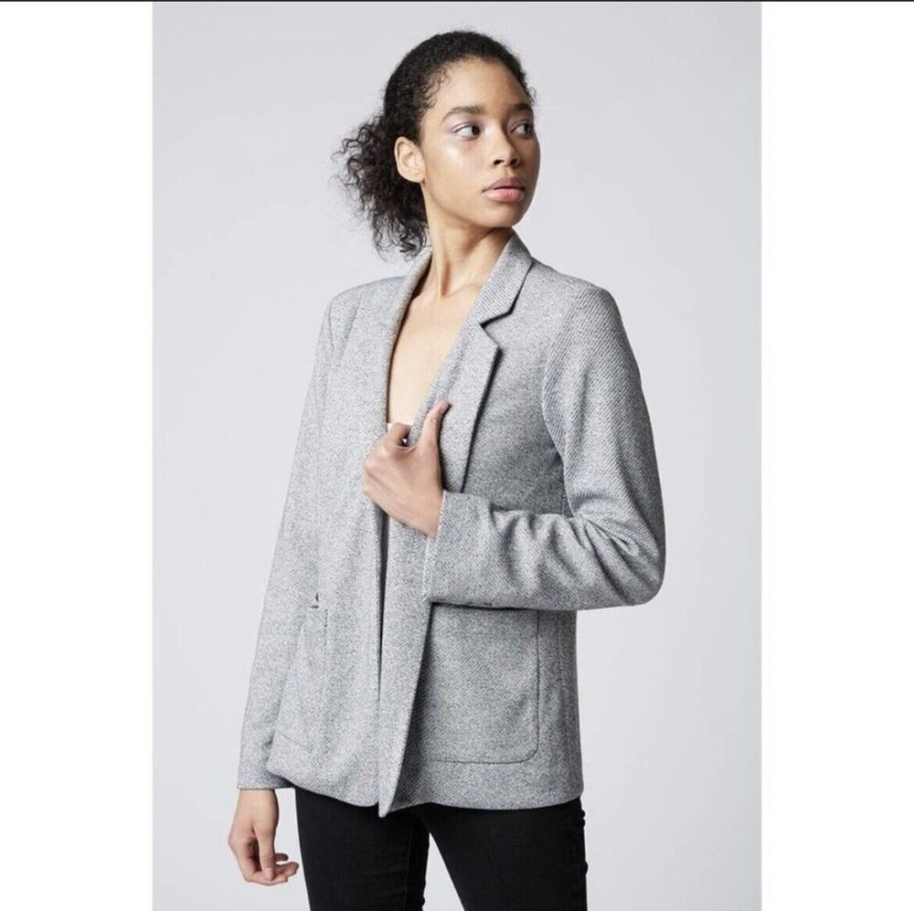 Blanknyc Blazer Hipster Chic soft gray long open front fully linen Sz M